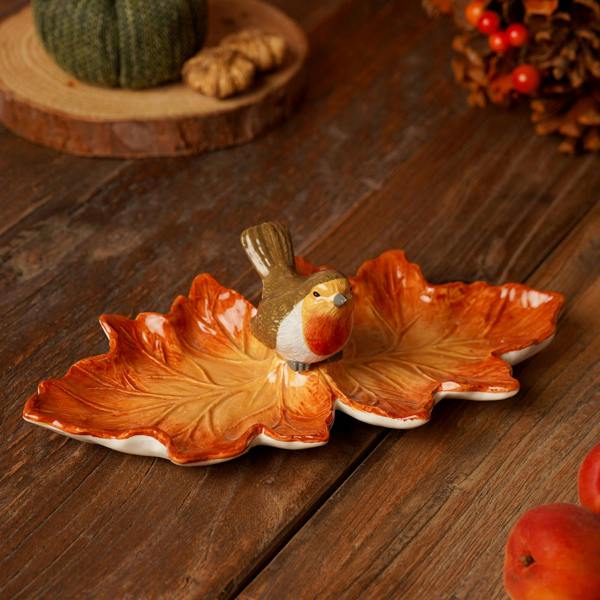 Country Living Robin On A Leaf Trinket Dish