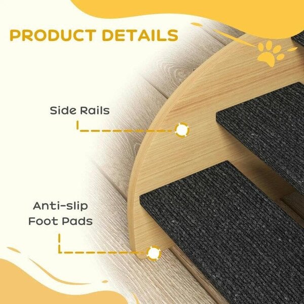 Dog Steps for Sofa and Bed, 3-Step Dog Stairs, Pet Stairs with Side Panels, Non-Slip Feet for Small Puppies