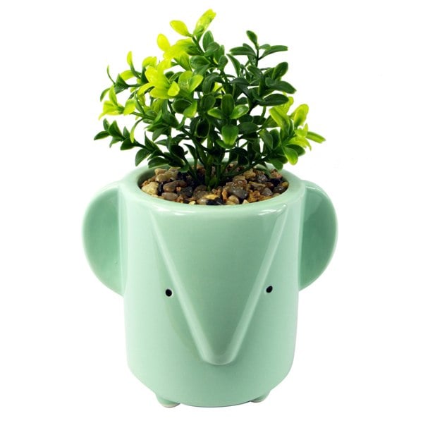 Leaf 13cm Ceramic Blue Elephant Planter