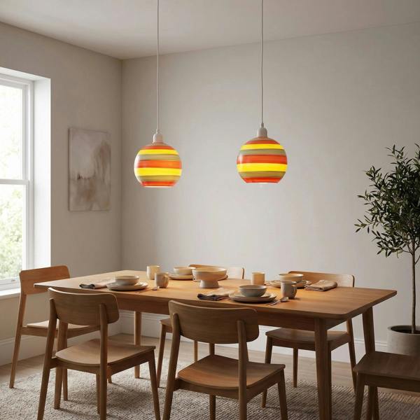 Multicolour Striped Glass Globe Pendant Shade with Retro Character Image 6