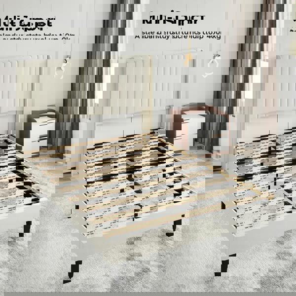 Levede Wooden Bed Frame King Panel Plush Upholstered Metal Bed Platform Beige