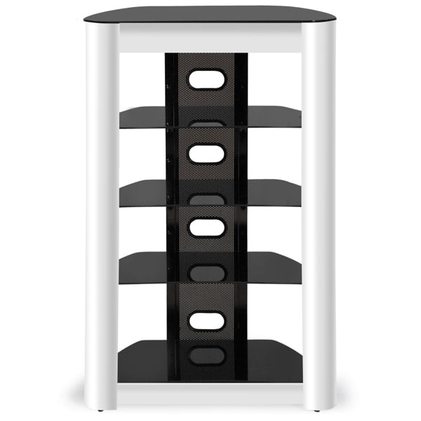 Centurion Supports ZINNIA 5-Tier Black Glass Shelves with Gloss White Fascia Entertainment Media Audio Rack