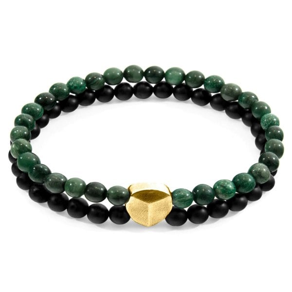 Anchor & Crew Green Jade Iguazu 9ct Yellow Gold and Stone Bracelet