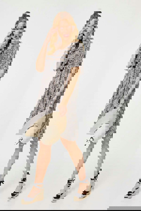 Beige | Animal Print Knee Length Smock Dress