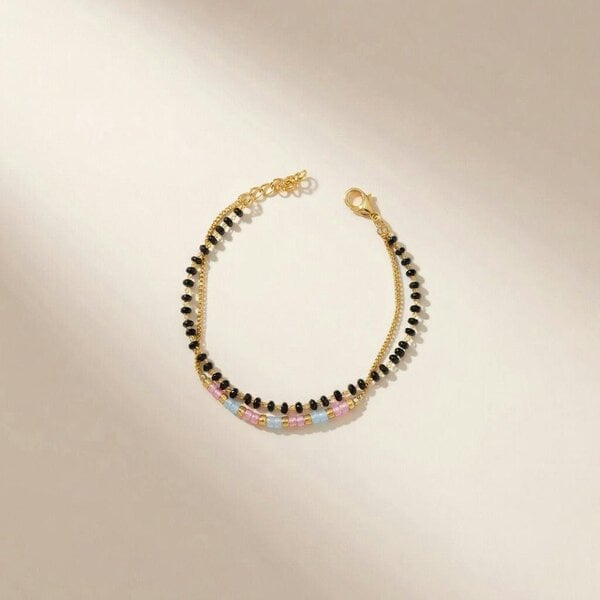 The Colourful Aura Two layer Black Beaded Plain Unisex Mangalsutra Bracelet