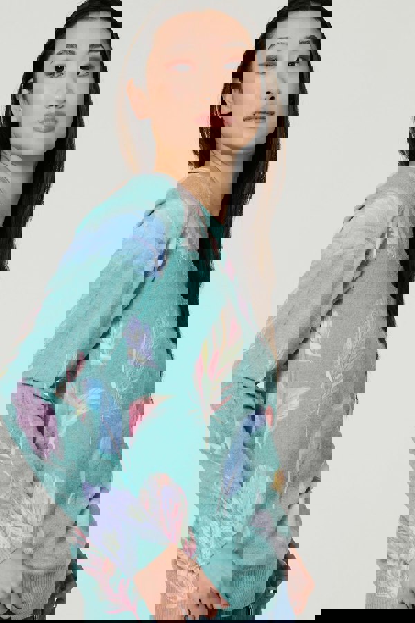 Sage | Feather Print Diamante Detail Jumper
