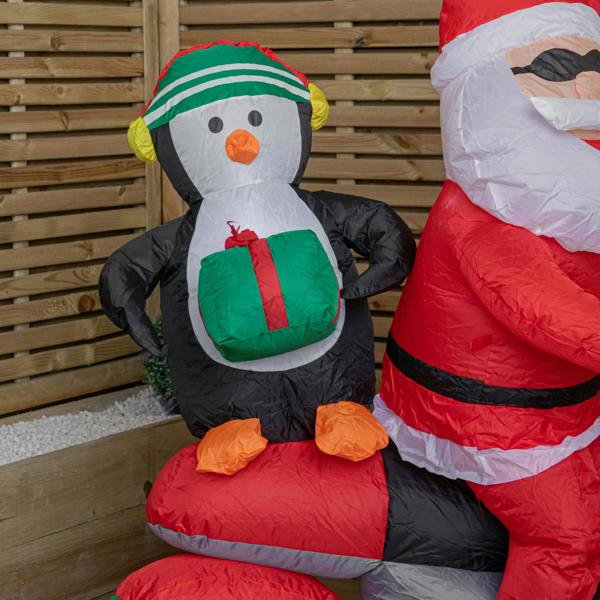 Samuel Alexander 1.8m (6ft) Light up Santa with Penguin on Motorbike Christmas Inflatable with LEDs