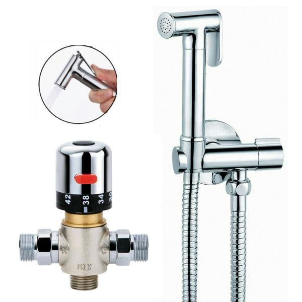 HYGRAD BUILT TO SURVIVE Hand Held Bathroom Bidet Spray Kit With Thermostatic Temperature Mixer Chrome UK