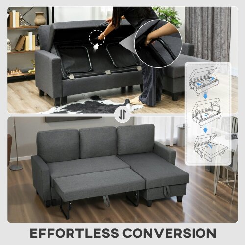 Wyld Haus Lulo Dark Grey Fabric Upholstered 3 Seater Sofa Bed With Storage