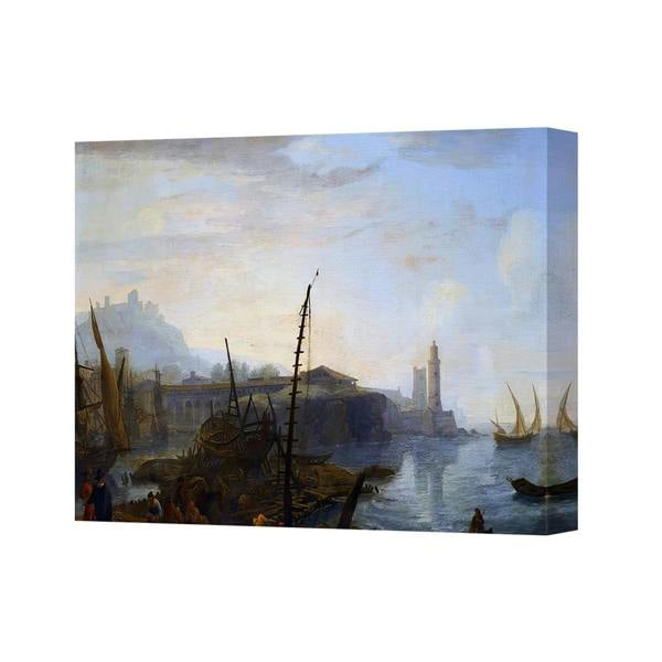 Benjamin Tate Design Canvas Wall Art Seascape Harbor With Boats And Lighthouse