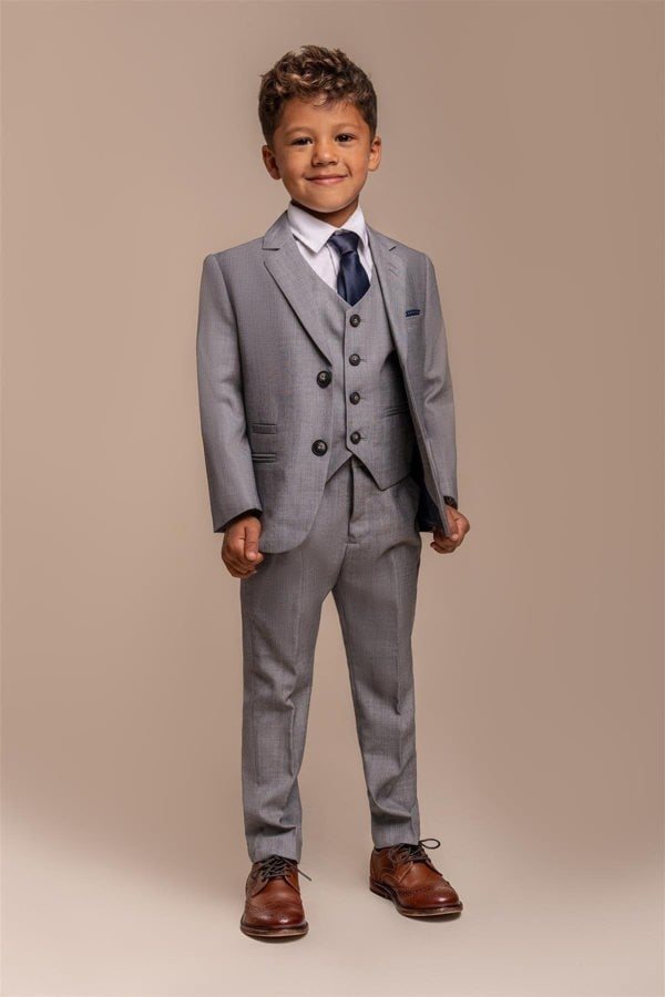 Boys Reegan Grey Three Piece Suit Front