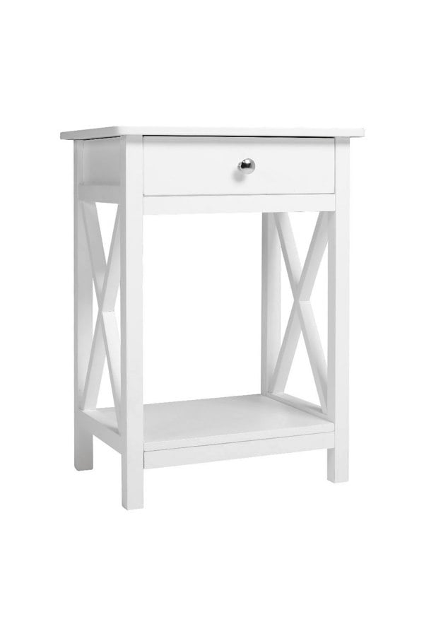 Living and Home 2-Tier Drawer Nightstand Wooden  Bedside Table with Storage Shelf 55.5cm H