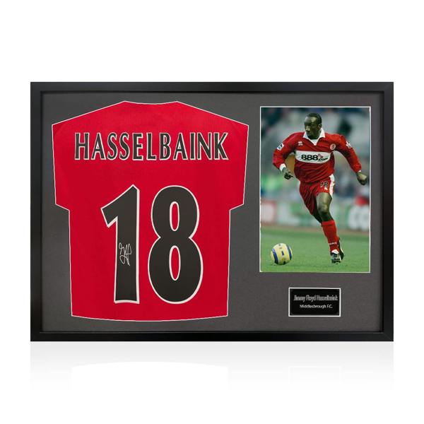 Jimmy Floyd Hasselbaink Signed Middlesbrough Shirt Classic Frame