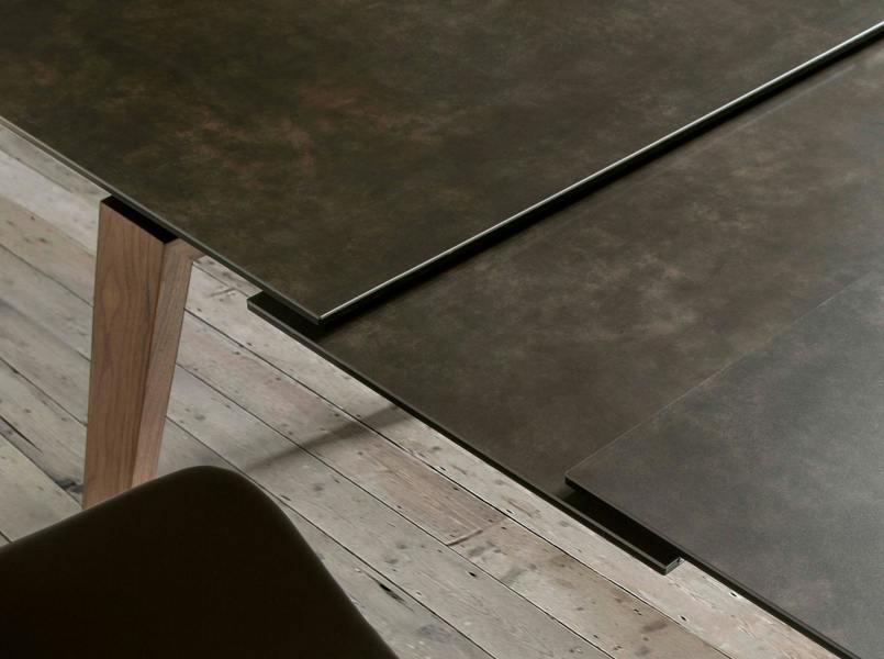 Angel Cerdá Rectangular porcelain marble and walnut extending dining table 1026