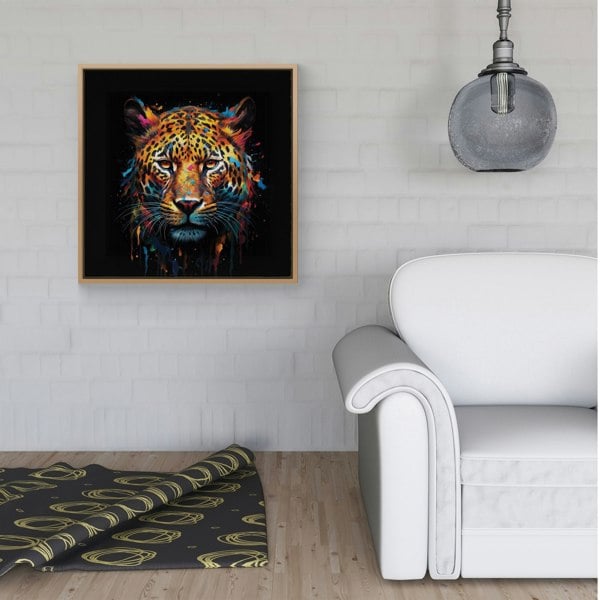 Warren Reed Splash Art Leopard Face Framed Canvas