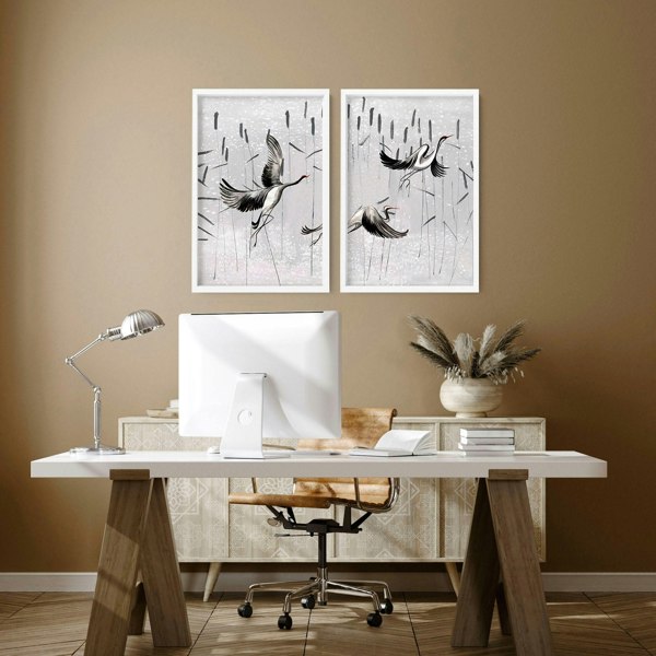 Cranes Japanese Art for home office | Set of 2 wall art prints