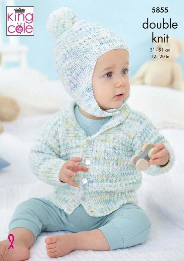 King Cole Little Treasures DK Knitting Pattern 5855, Jackets, Dungarees, Headwear for Baby, 12 - 20 Inches