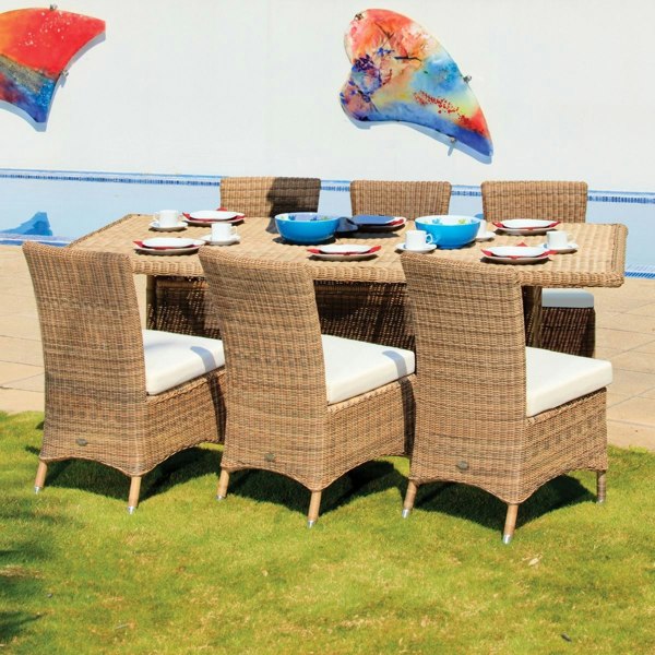 Cozy Bay Furniture Cozy Bay Barcelona Rattan 6 Seat Dining Set with Rectangle Table in 4 Seasons