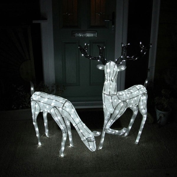 Monstershop Large Light Up Christmas Stag & Doe Reindeer Decoration Set - White