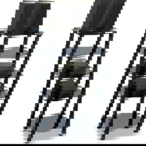 Centurion Supports TRINITY Gloss Black 5 Shelf with Black Legs Flat Screen TV Rack Glass Stand