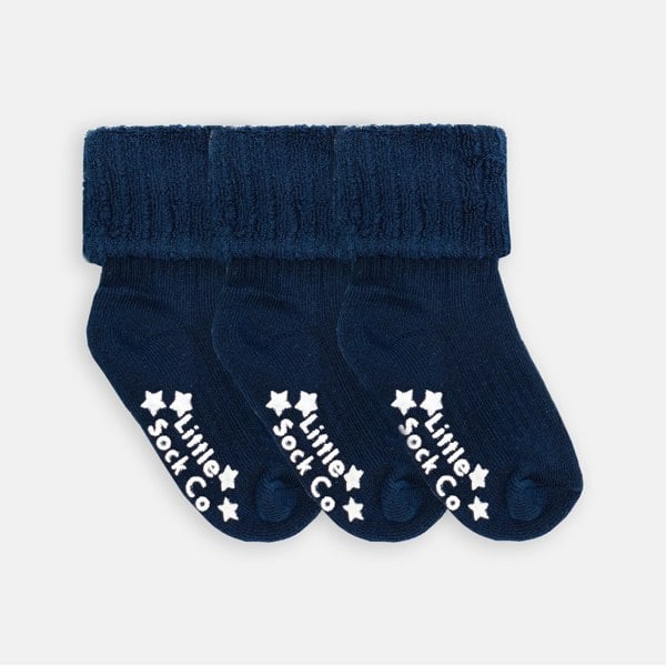 Little Sock Co. Cosy Stay-on Non-Slip Baby Socks - Navy 3 Pack