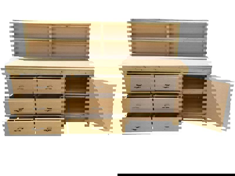 Wooden MDF Top Workbench – Sturdy tool cabinet with a lockable cupboard, back panel, and double shelf for extra storage. Ideal for garages, workshops, and studios