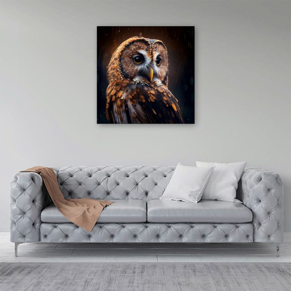 Warren Reed Tawny Owl Face Splash Art Dark Background Canvas