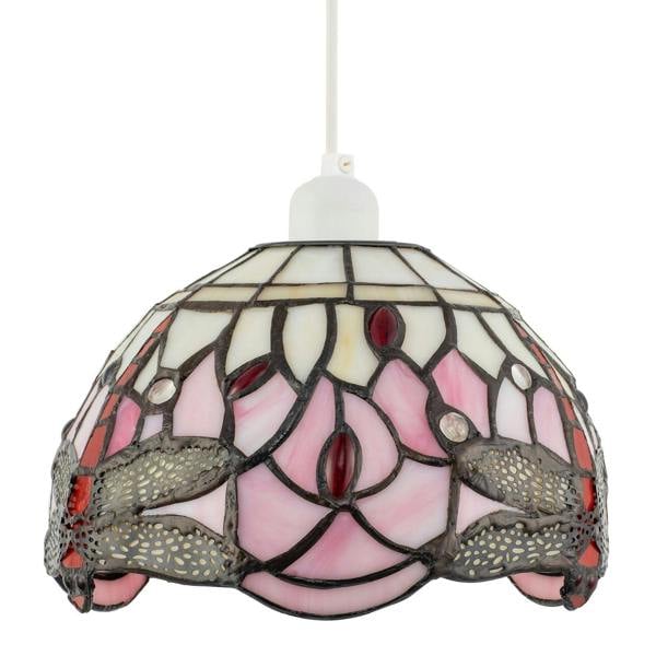 Pale Pink and White Stained Glass Dragonfly Tiffany Pendant Shade Image 3