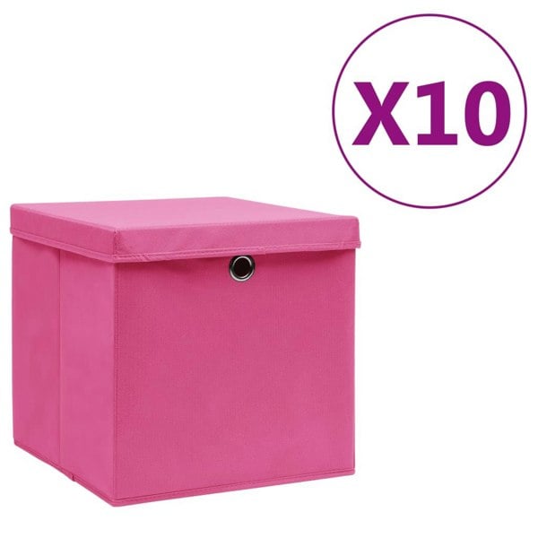 Berkfield Storage Boxes with Covers 10 pcs 28x28x28 cm Pink