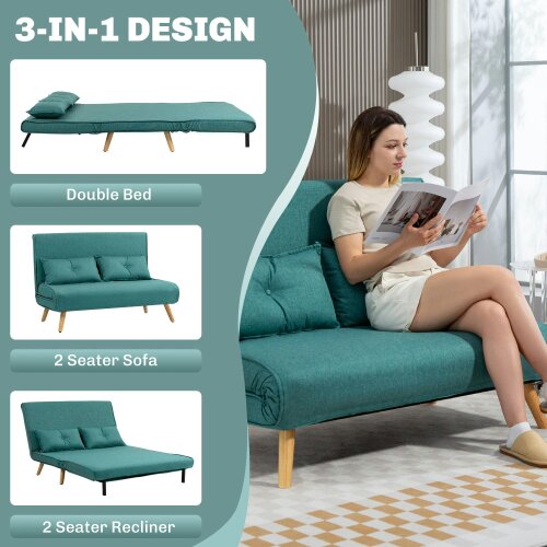 Wyld Haus Baroma Tadi Linen Look Green 2 Seater Sofa Bed