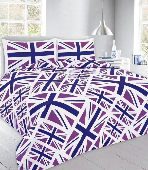 Night Zone Union Jack Printed Duvet Cover Set – Polycotton Easy Care Bedding with Pillowcases - Lilac