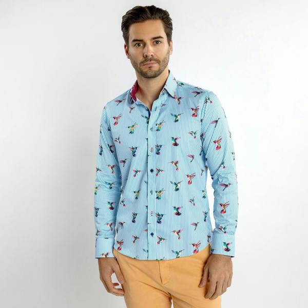 HUMMINGBIRD STRIPED PRINT SHIRT – Premium Men's Patterned Shirt by Claudio Lugli | Bold Design, Tailored Fit, Best Printed Shirts