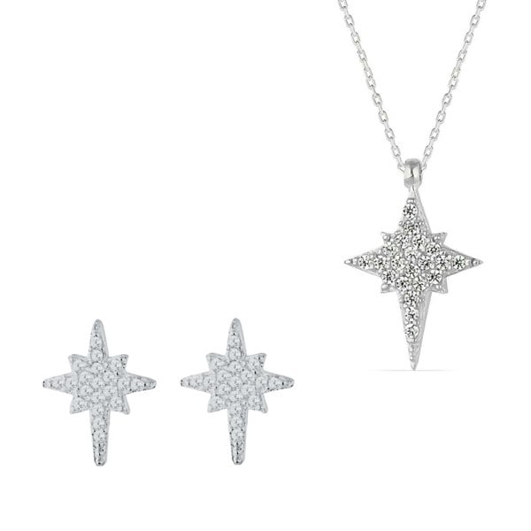 Spero London Northern Star Polaris Sterling Silver Necklace and Stud Earring Set