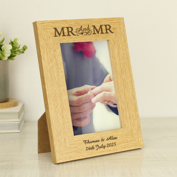 Personalised Memento Company Personalised Oak Finish 6x4 Mr & Mr Photo Frame