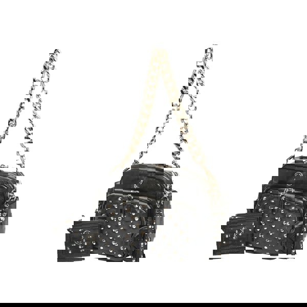 greta black studded crossover bag accessorised with gretchen gold chain strap