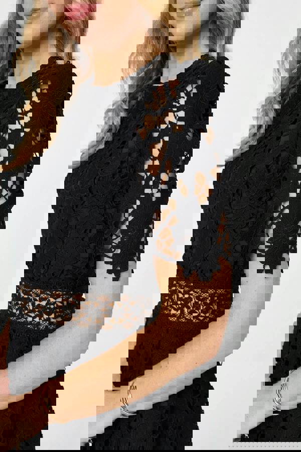 Black | Semi Sheer Lace Layer Midi Dress