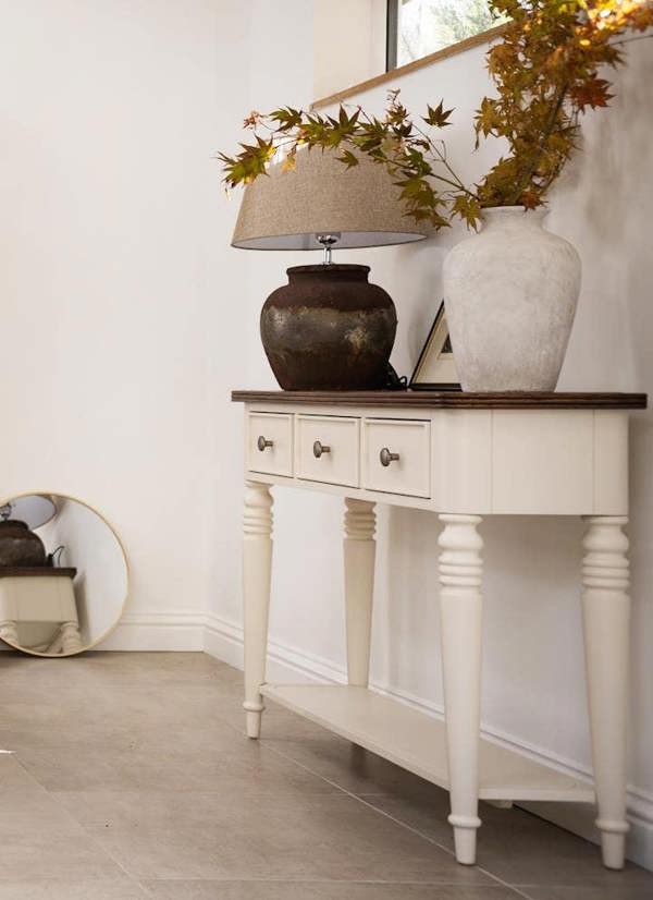 Statement Furniture Queensbury Console Table with Drawers, Shelf and Oak Top