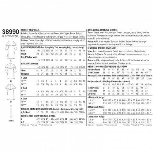 Simplicity Sewing Pattern 8990, Coats for Women, H5 (6-8-10-12-14) - Intermediate