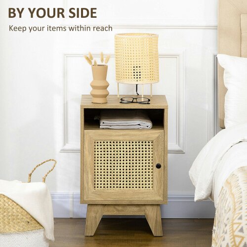 Wyld Haus Vini Raba Natural Wood Bedside Table With Rattan Drawer and Door