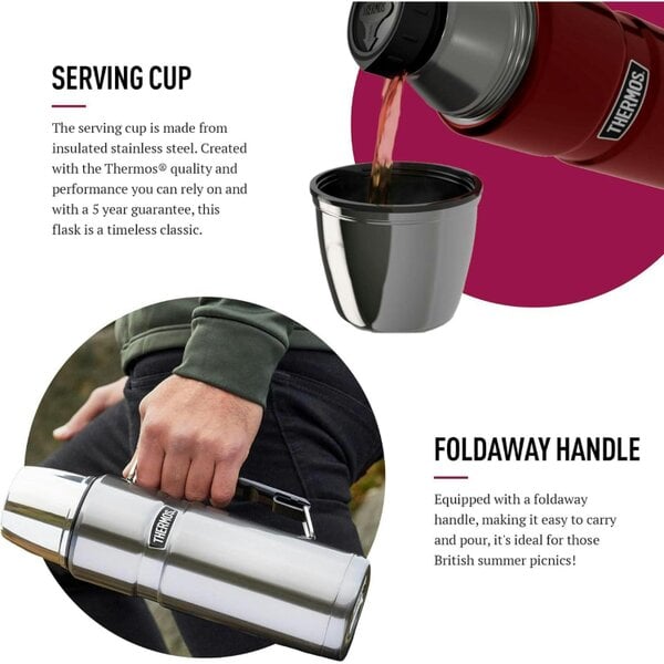 Thermos Stainless King 1.2L Insulated Flask 24h Hot 24h Cold Raspberry Pink