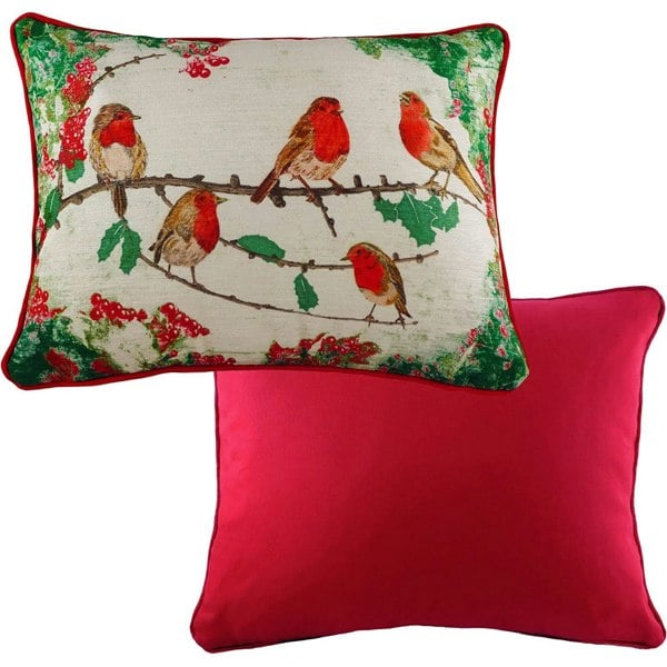 Evans Lichfield Chenille Robin Christmas Cushion Cover - Red/Green/White