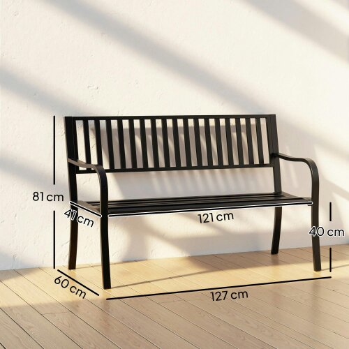 Wyld Haus Dosu Metal Black Outdoor Garden Bench Loveseat With Slatted Frame