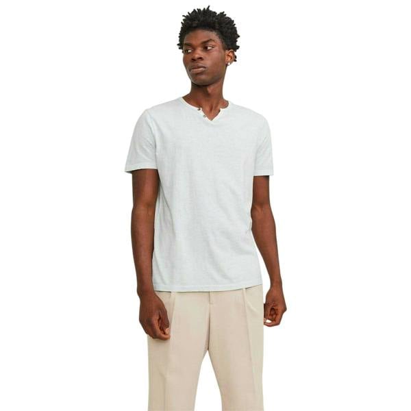 Jack And Jones Mens Split Neck Short-Sleeved T-Shirt - Light Blue - 