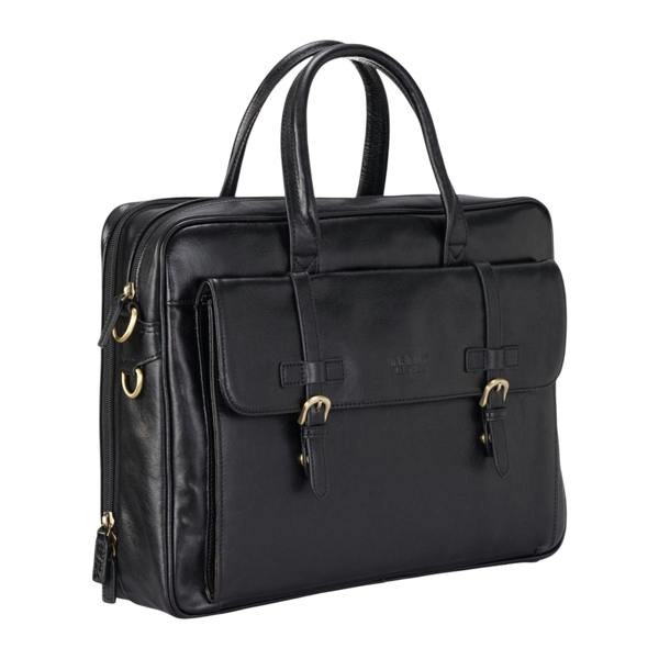 Infinity Leather Genuine Leather Laptop Black Satchel Messenger Crossbody Shoulder Bag - Belmont
