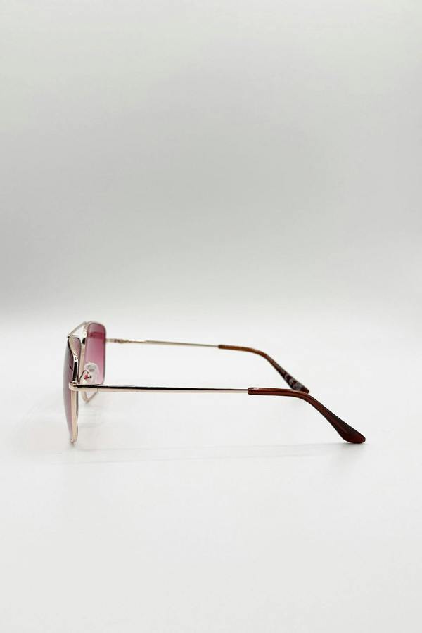 Aviator Style Square Frame Sunglasses in Gold Pink - svnx