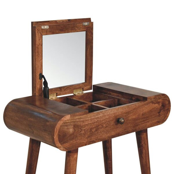 Artisan Furniture Solid Wood Mini Honey Caramel Dressing Table with Foldable Mirror, Brown