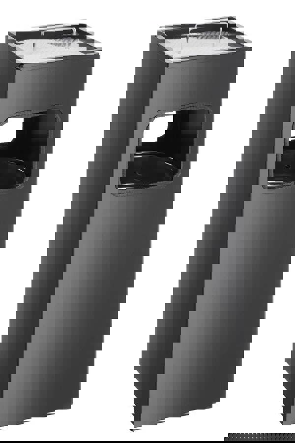 Durable Square Metal Waste Bin with Integrated Sand Ashtray | 17L | Black