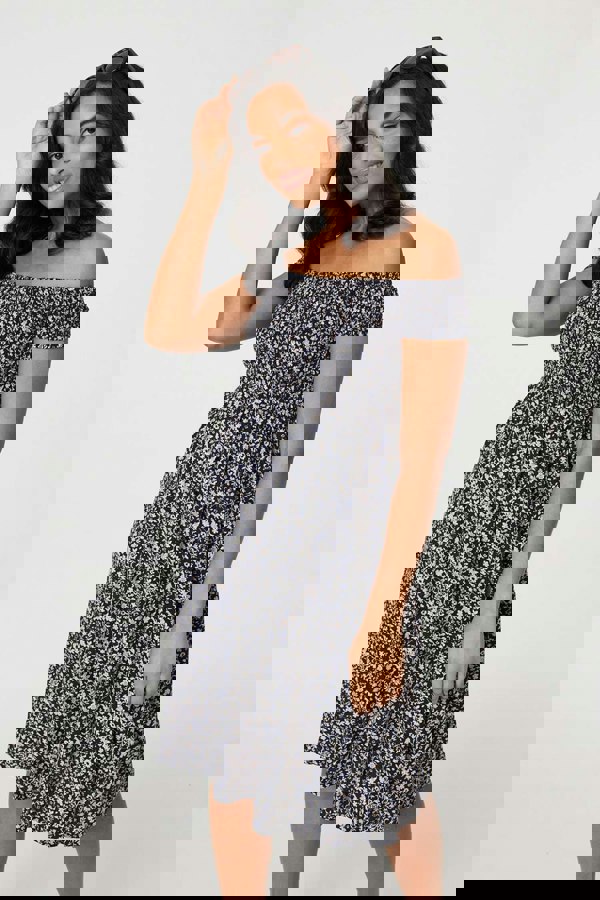 Navy | Ditsy Floral Off The Shoulder Dress