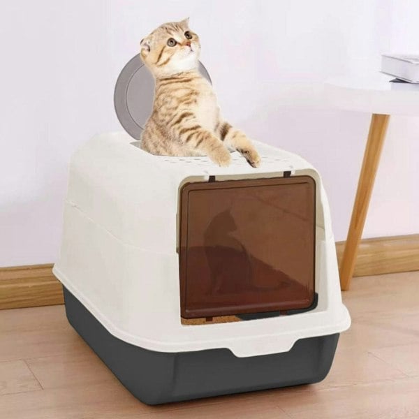 Large Hooded Top Entry Cat Litter Box with Scoop Living and Home