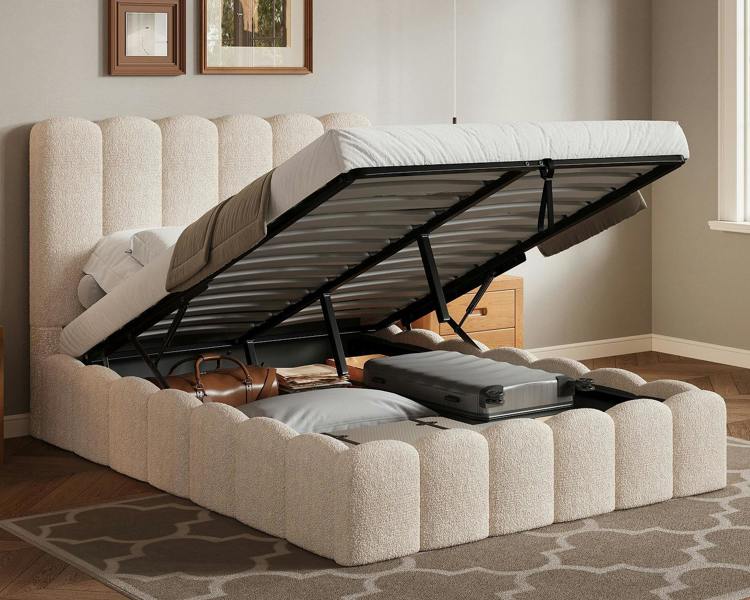 Groundlevel Kingsley Boucle Upholstered Gas Lift Ottoman Bed Frame